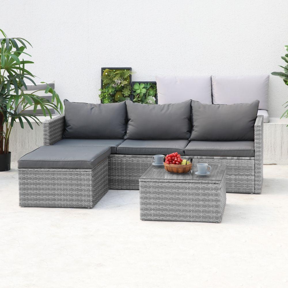 Avenberg CALYPSO Rattan sarokgarnitúra - sötétszürke/világosszürke