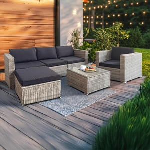 Rohová ratanová souprava Avenberg MONTE - šedá/černá