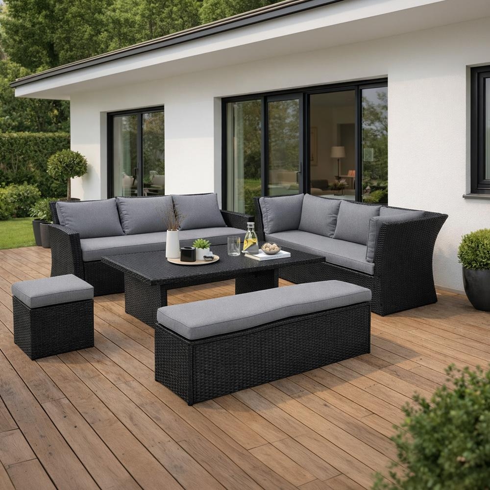 Avenberg CORSICA Nagy családi kerti garnitúra - fekete/világosszürke